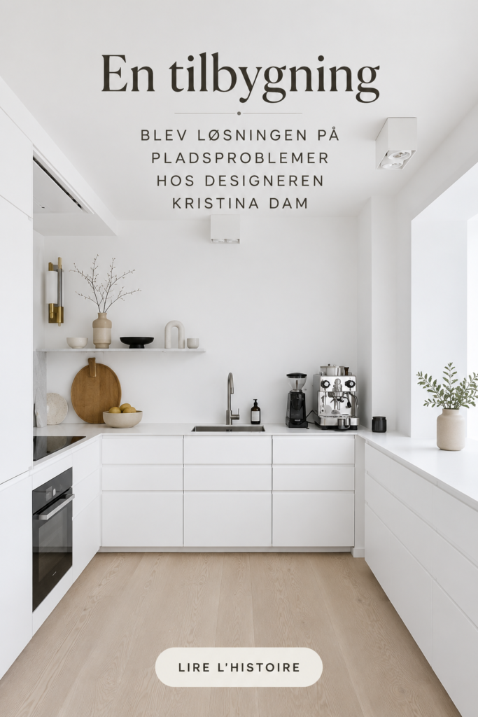 Maison de Kristina Dam agrandie avec un design moderne, mettant en avant l'espace lumineux et fonctionnel.