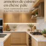 Cuisine moderne avec des meubles en chêne pâle mélangés à d'autres bois