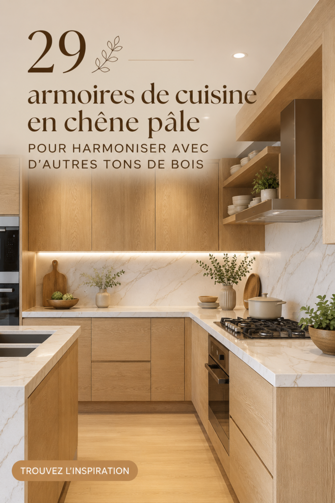 Cuisine moderne avec des meubles en chêne pâle mélangés à d'autres bois