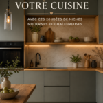 Un coin cuisine moderne et accueillant avec des couleurs chaudes et des accessoires déco.