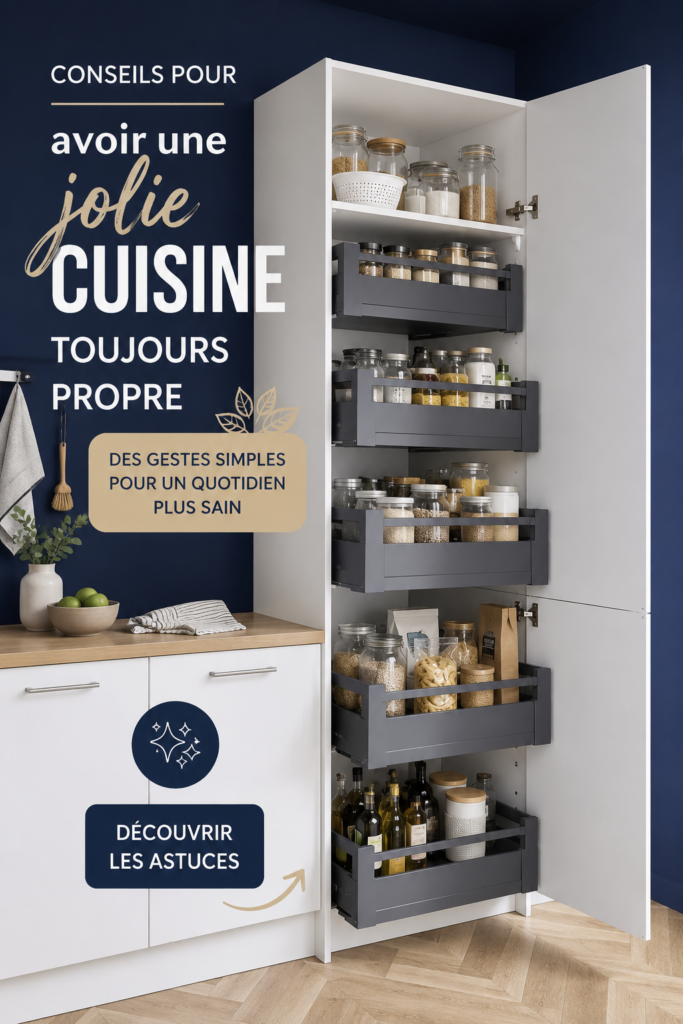 Une cuisine moderne et propre avec des ustensiles bien rangés et une ambiance chaleureuse.