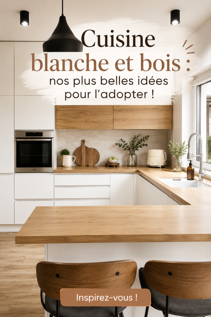 Cuisine moderne avec des meubles en bois et des murs blancs qui créent une ambiance chaleureuse.