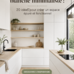 Cuisine blanche minimaliste avec îlot central élégant et rangement optimisé