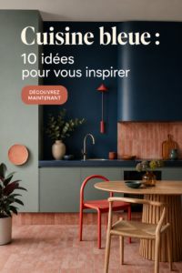 Cuisine moderne avec des éléments bleus élégants.