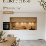 Cuisine moderne en L avec des éléments blancs et bois