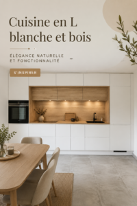 Cuisine moderne en L avec des éléments blancs et bois