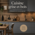 Cuisine moderne combinant des éléments gris et bois pour un look chaleureux et contemporain.