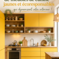 Cuisson moderne avec armoires jaunes écoresponsables