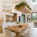 Une cuisine ouverte claire avec des éléments de design moderne, lumineux et accueillant.