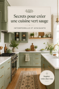 Une cuisine moderne avec des éléments de décoration vert sauge apportant une ambiance apaisante