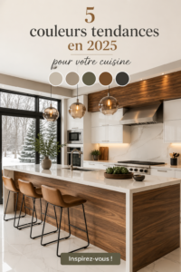 Une cuisine moderne décorée avec des couleurs tendances de 2025.
