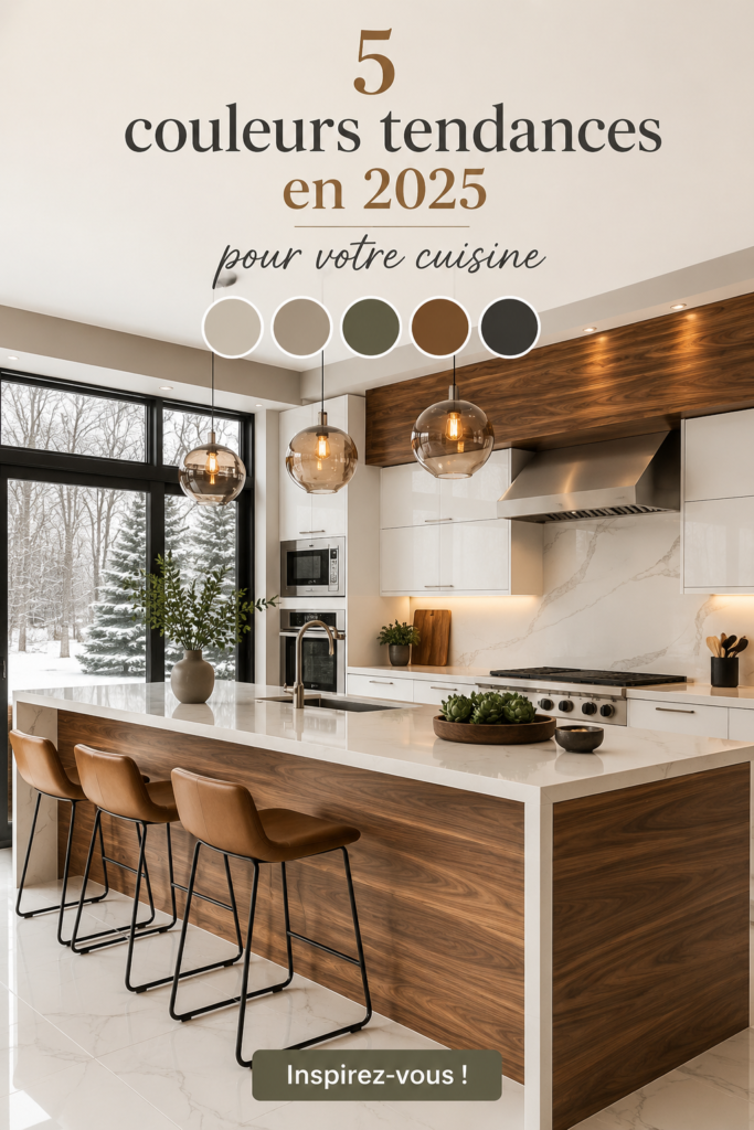 Une cuisine moderne décorée avec des couleurs tendances de 2025.
