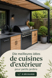 Cuisine d'extérieur lumineuse et pratique dans un petit jardin