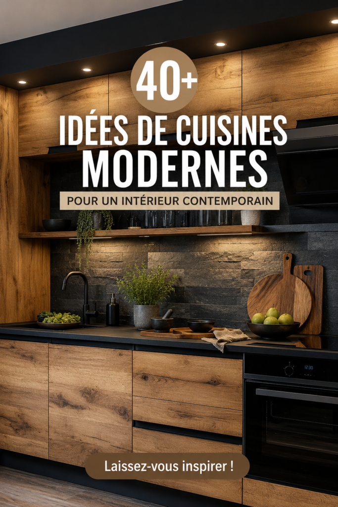 Cuisine moderne avec un design élégant et des couleurs chaleureuses.