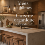 Un design de cuisine moderne et organique avec des matériaux naturels.