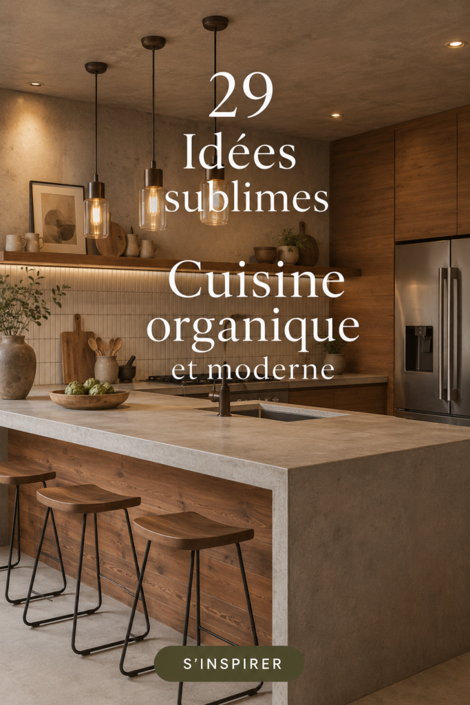 Un design de cuisine moderne et organique avec des matériaux naturels.