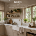 Une cuisine élégante et moderne aux murs taupe et un mobilier design