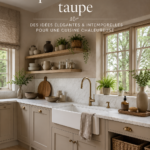 Une cuisine élégante et moderne aux murs taupe et un mobilier design