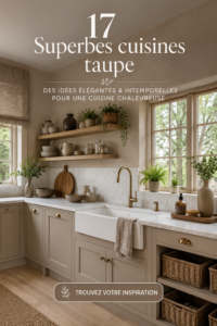 Une cuisine élégante et moderne aux murs taupe et un mobilier design