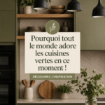 Cuisine moderne avec armoires vertes et accents blancs