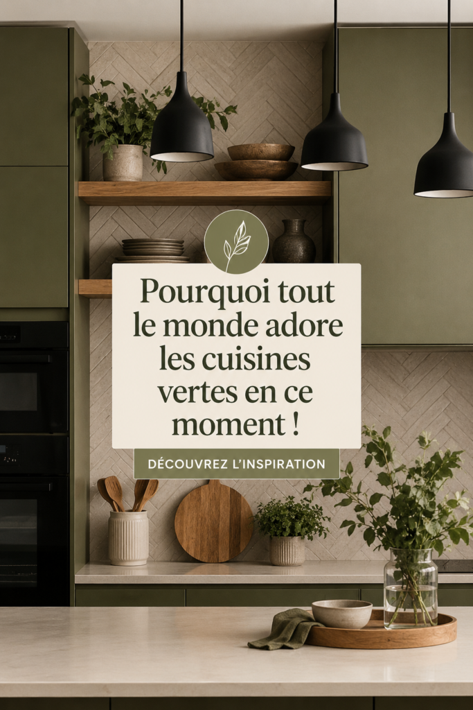 Cuisine moderne avec armoires vertes et accents blancs