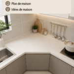 Une cuisine moderne et chaleureuse, avec une salle à manger conviviale.