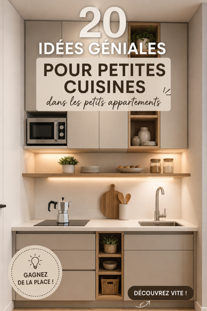 Une petite cuisine lumineuse avec des rangements optimisés et un décor chaleureux.