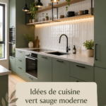 Cuisine moderne avec meubles vert sauge élégants