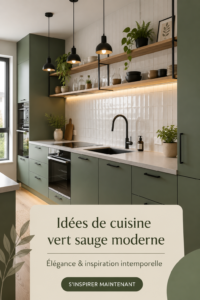 Cuisine moderne avec meubles vert sauge élégants