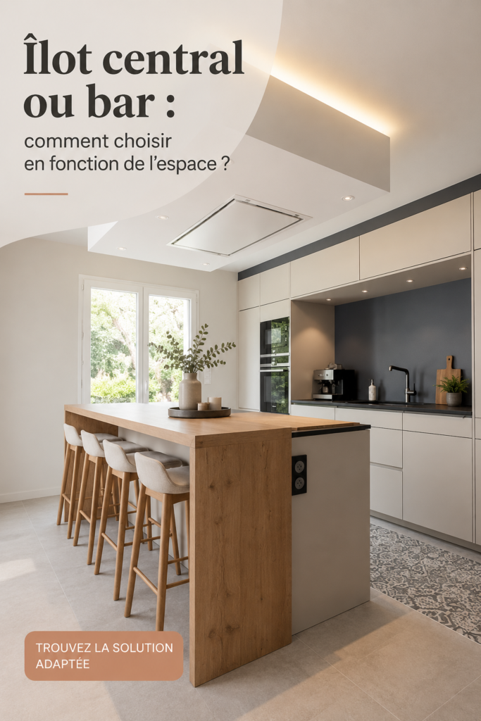 Un espace moderne avec un îlot central accueillant et un bar stylé.