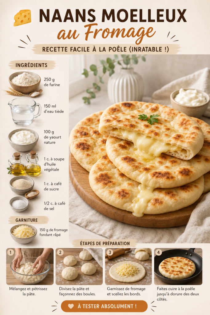 Naans moelleux au fromage frais, prêts à être dégustés