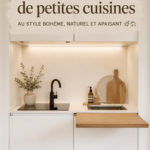 Une cuisine petite et bohème avec des éléments naturels et chaleureux