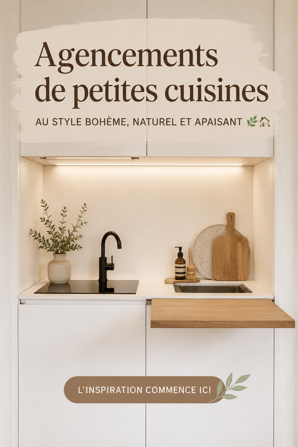 Une cuisine petite et bohème avec des éléments naturels et chaleureux