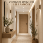 Un couloir sombre aménagé avec des couleurs claires et un bon éclairage.