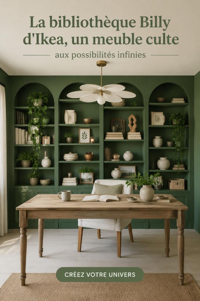 Bibliothèque Billy d'Ikea, meuble versatile en bois présenté dans un intérieur moderne.