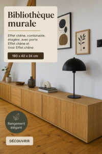 Bibliothèque murale effet chêne élégante dans un salon moderne