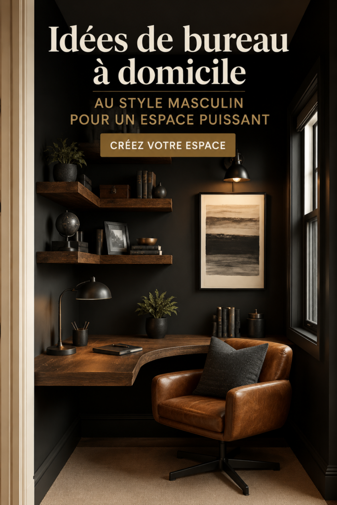 Un bureau masculin élégant avec un agencement audacieux et fonctionnel.