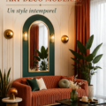 Un salon chic décoré dans un style art déco moderne.