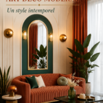 Un salon chic décoré dans un style art déco moderne.