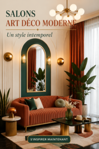 Un salon chic décoré dans un style art déco moderne.