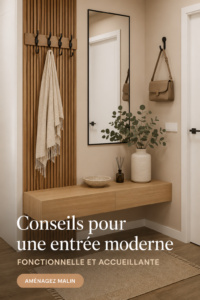Entrée moderne avec des éléments fonctionnels et décoratifs en harmonie.