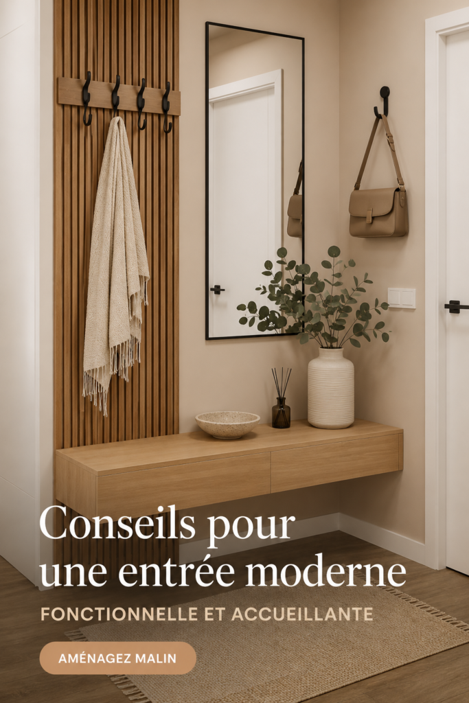 Entrée moderne avec des éléments fonctionnels et décoratifs en harmonie.