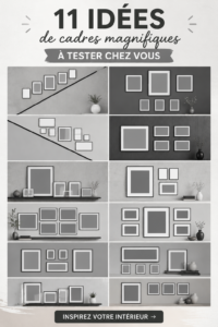 Un mur décoré avec différents styles de cadres illustrant la déco intérieure chaleureuse.