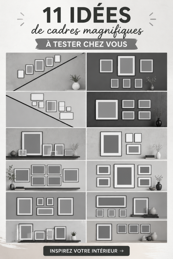 Un mur décoré avec différents styles de cadres illustrant la déco intérieure chaleureuse.