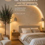 Chambre élégante avec un éclairage doux et des couleurs apaisantes