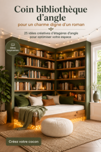 Un coin lecture accueillant avec une étagère remplie de livres et un fauteuil confortable, baigné de lumière naturelle.