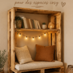 Espace lecture cosy avec un fauteuil confortable et des étagères remplies de livres