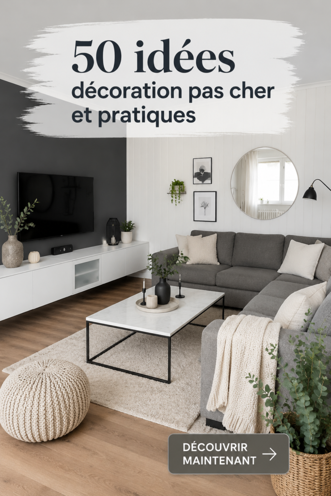 Un salon décoré avec style à petit prix, mettant en avant des meubles et accessoires abordables.