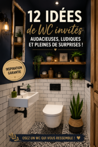 Toilettes d'invités décorées de manière originale avec des éléments colorés