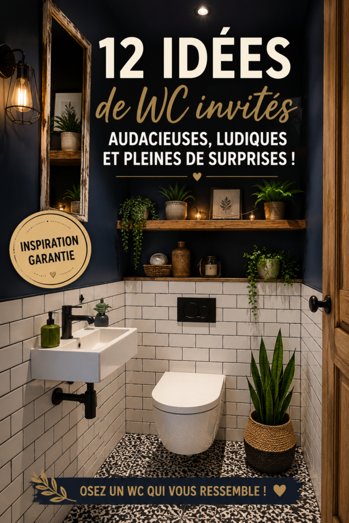 Toilettes d'invités décorées de manière originale avec des éléments colorés